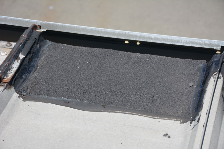 This is the best solution for any metal roof. We install a rubber membrane over roof joints, flashing and any areas where the metal has rusted through.