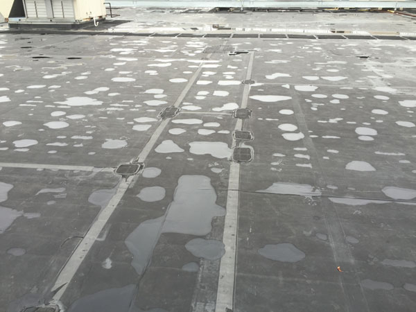 EPDM rubber roof that is full of patches and not ten years old yet. Worst rubber roof to put on a flat roof