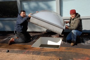 Curb of skylight lifted from roof